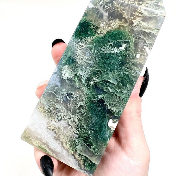 Moss Agate Druzy Crystal Chunky Tower Green Stone healing Rock - Picture 8 of 9